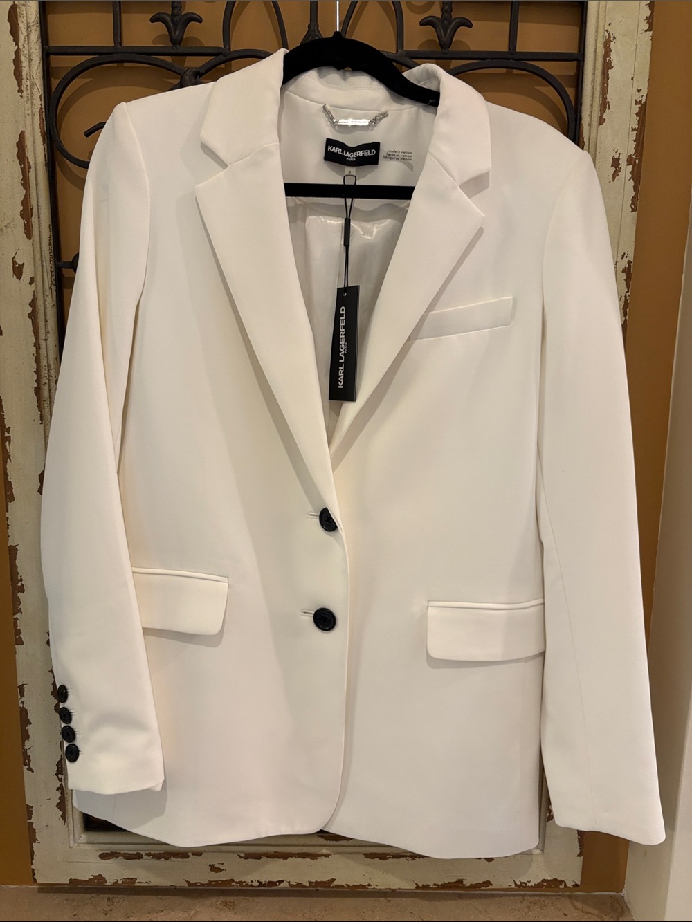 Karl Lagerfeld White Single-Breasted Tailored Blazer